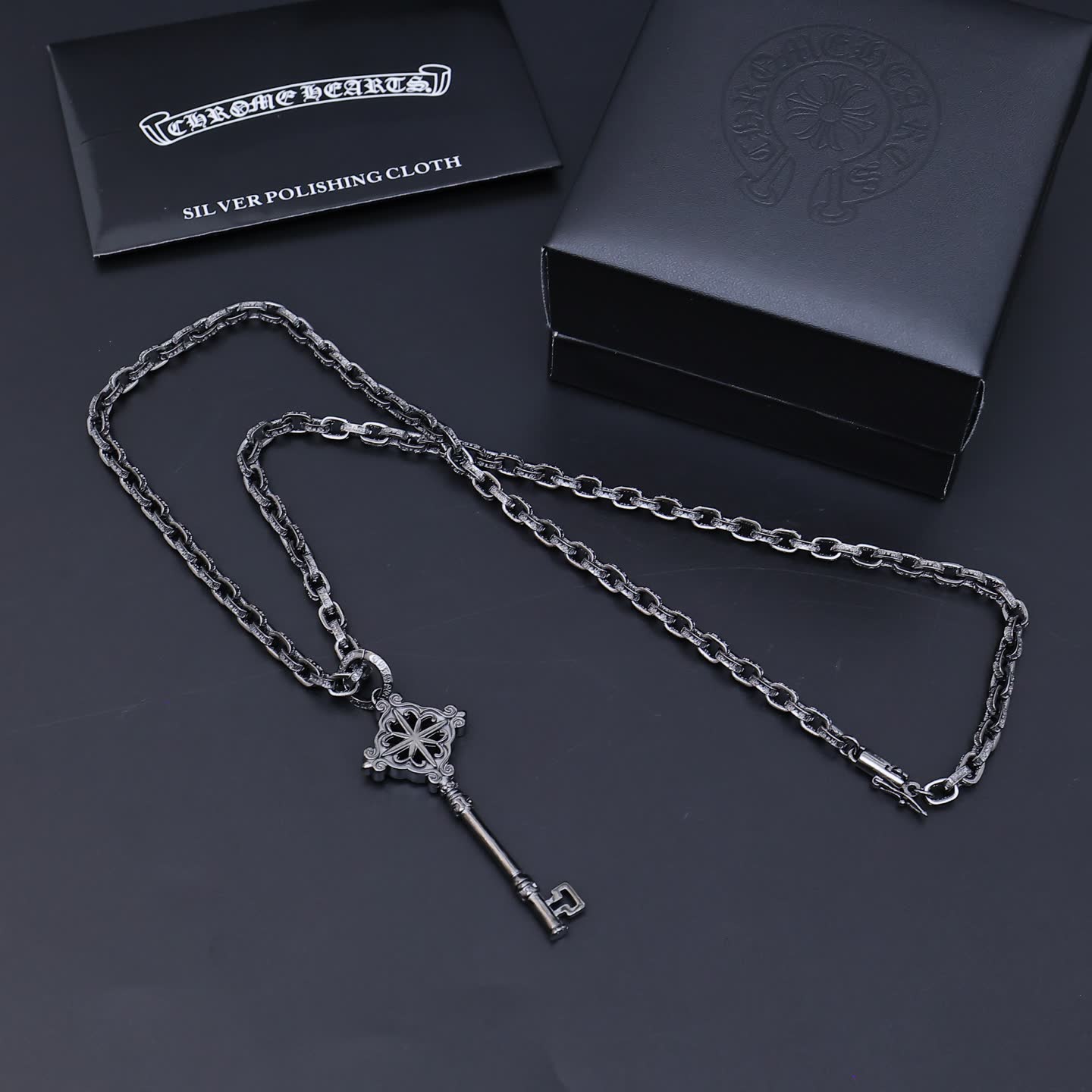 Chrome Hearts The Black Heart Co Silver Key and Cross Necklace Set